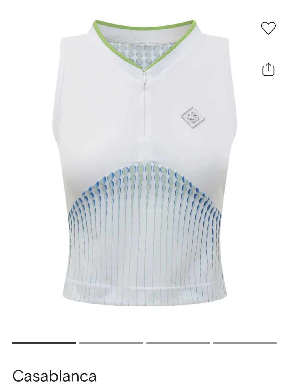 Casablanca White Tank Top with Green Trim and Blue Graphic